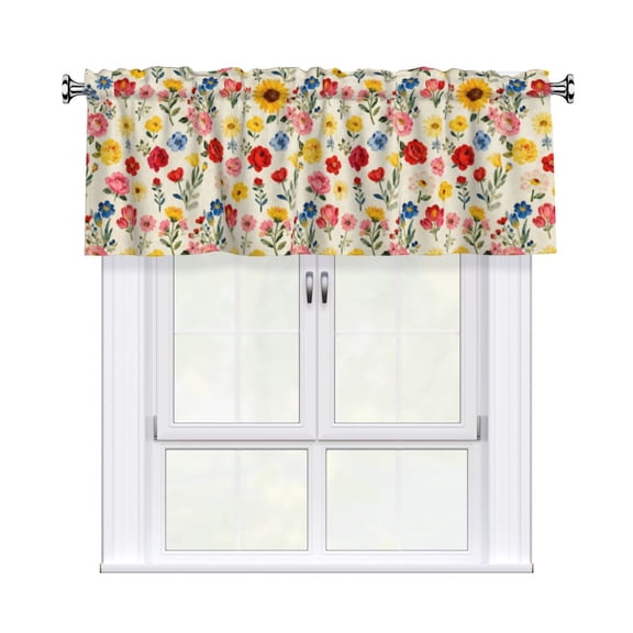 ABSOP Vibrant Country Style Short Curtain 54x18 inch Colorful Flower Rod Pocket Short Valance for Windows Lively Rural-Style Short Curtains on the Bay Window