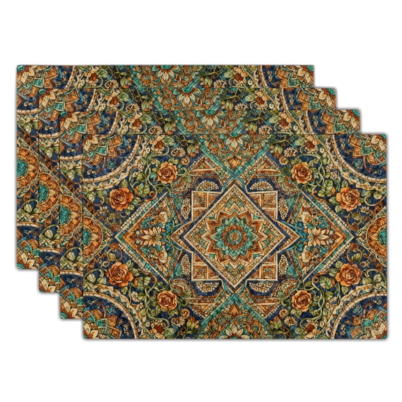 ABSOP Vintage Persian-Style Floral Geometric Pattern Dinner Place Mat 12x18 inch Luxurious Ethnic Style Stain-Resistant Table Mat Set of 4, for Kitchen and Dining Room Decoration
