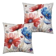 ABSOP Watercolor Flower Throw Pillow Covers 18x18 Set of 2 Red Blue Floral Pillow Covers Daisy Linen Square Farmhouse Pillowcase for Home Decor Couch Patio