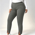 thumbnail image 1 of ABSUYY Plus Size Womens Elastic Waist Split Hem Leggings, Stretch Casual Cropped Trousers, Gray, Size 3XL, 1 of 8