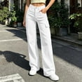 thumbnail image 1 of ABSUYY White High Waisted Wide Leg Cargo Pants for Women - Loose Fit Lightweight Y2K Baggy Utility Trousers with Pockets,Size XL, 1 of 6