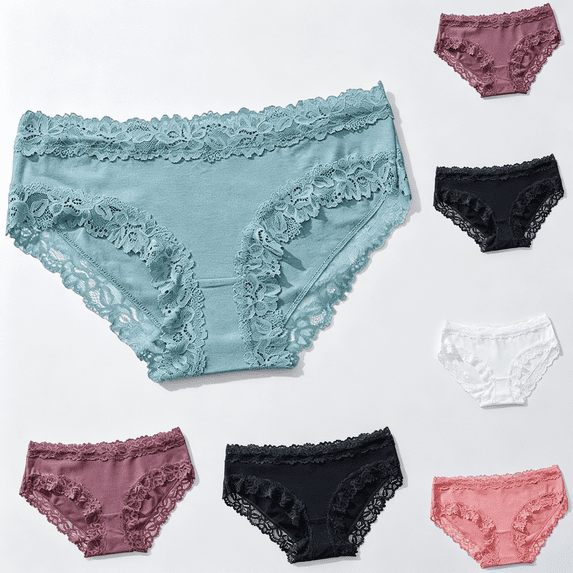 ABSUYY Women Lace Trim Hipster Panties, 100% Cotton Breathable Mid Rise Everyday Underwear, Pink,Size S