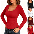 thumbnail image 1 of ABSUYY Women's T-Shirt with Long Sleeve Scoop Neck Fitted Stretchy Soft Basic Layering White, Size XL, 1 of 4