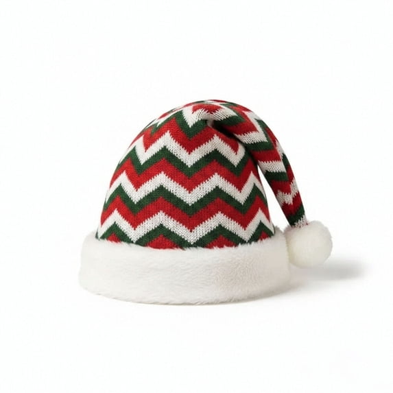 ABSUYY Womens Christmas Santa Hat Chevron Knit Beanie with Pom Pom Red Green White One Size,Size Free Size