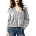 thumbnail image 1 of ABSUYY Womens Cropped Fuzzy V Neck Cardigan, Button Down Knit Sweater Jacket, Soft Casual Top,Size S, 1 of 5
