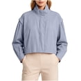 thumbnail image 1 of ABSUYY Womens Cropped Oversized Relaxed Fit Lightweight Jacket Stand Collar Zip Up Light Blue,Size S, 1 of 8