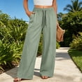 thumbnail image 1 of ABSUYY Womens Drawstring Wide Leg Pants Elastic Waist Lightweight Flowy Pants with Pockets Green,Size 2XL, 1 of 8