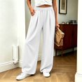 thumbnail image 1 of ABSUYY Womens High Waist Wide Leg Sweatpants, Loose Fit Lounge Pants with Pockets, Comfortable Pull-On Trousers, White,Size S, 1 of 6