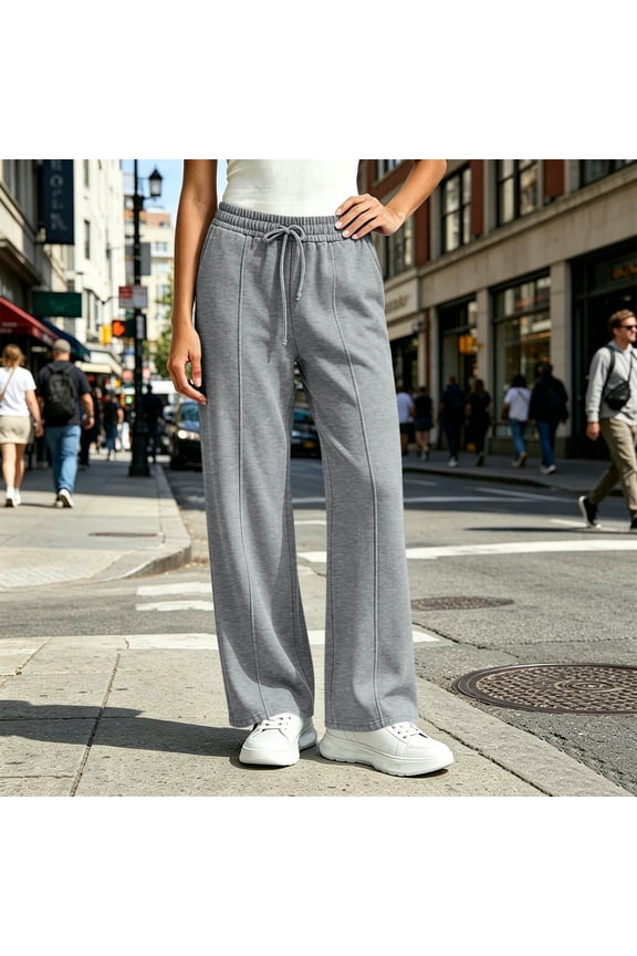 Womens High Waisted Drawstring Pants Wide Leg Loose Fit Sweatpants Casual Lounge Trousers Comfy Gray,Size S