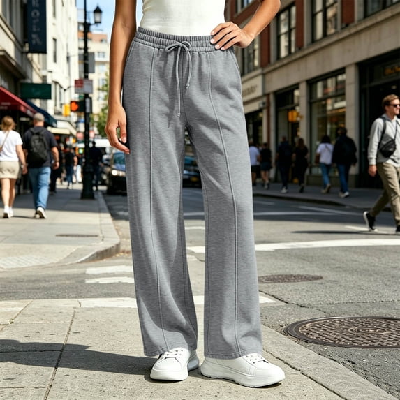 ABSUYY Womens High Waisted Drawstring Pants Wide Leg Loose Fit Sweatpants Casual Lounge Trousers Comfy Gray,Size XL