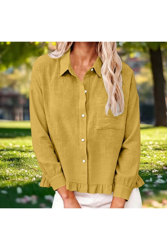 Womens Long Sleeve Crop Top Fitted Crew Neck Basic Tee Layering Shirt,Yellow, Size M