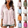 thumbnail image 1 of ABSUYY Womens Pink Lightweight Cotton Line Full Zip Hoodie, Relaxed Casual Long Sleeve Cover Up,Size L, 1 of 7
