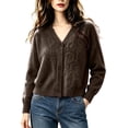 thumbnail image 1 of ABSUYY Womens Soft Fuzzy V Neck Cardigan, Cropped Button Down Sweater Jacket, Lightweight Knit Top,Size S, 1 of 4