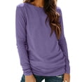 thumbnail image 1 of ABSUYY Womens Solid Long Sleeve Crew Neck T-Shirt Casual Stretchy Basic Tee with Ruched Sides Purple,Size L, 1 of 8