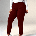 thumbnail image 1 of ABSUYY Womens Split Hem Yoga Pants, Stretch Cropped Leggings, Casual Elastic Waist Trousers, Red, Size XL, 1 of 8
