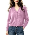 thumbnail image 1 of ABSUYY Womens V Neck Fuzzy Cardigan, Cropped Button Down Knit Jacket, Soft Lightweight Sweater Top,Size L, 1 of 5