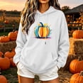thumbnail image 1 of ABSUYY Womens White Pumpkin Graphic Long Sleeve Casual Fall Pullover Hoodie Sweatshirt with Kangaroo Pocket,Size S, 1 of 5