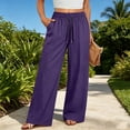 thumbnail image 1 of ABSUYY Womens Wide Leg Pants Purple Drawstring Elastic Waist Lightweight Palazzo Lounge Pants with Pockets,Size 3XL, 1 of 8