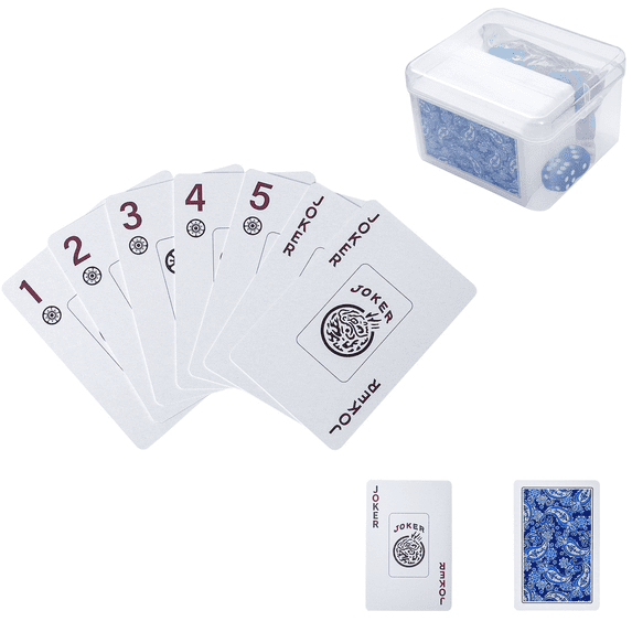 ABUELADE 178-Piece Mahjong Playing Cards (Blue) – American & Chinese Style, Includes Storage Box, Dice, Chips & Wind Indicator – Portable, Waterproof, Travel-Friendly