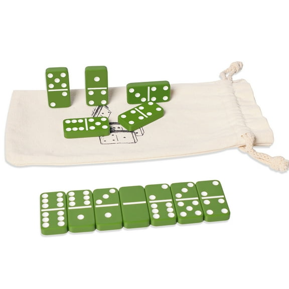 ABUELADE Dominoes Set for Adults, Double Six Domino & Tile Games, Dominos Set with 28 Green Tiles &White Canvas Bag