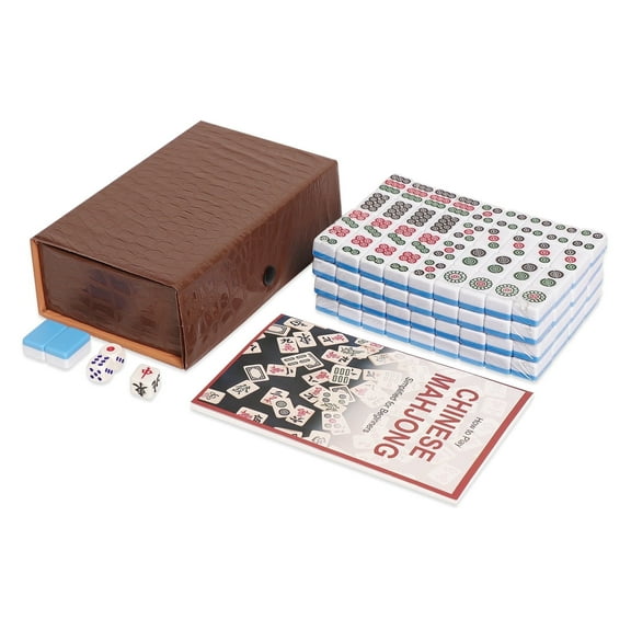 ABUELADE Travel Mini Mahjong Set, Chinese Mahjong Game Set with 146 Blue Tiles (0.9), A Brown Carrying Case, Portable & Lightweight