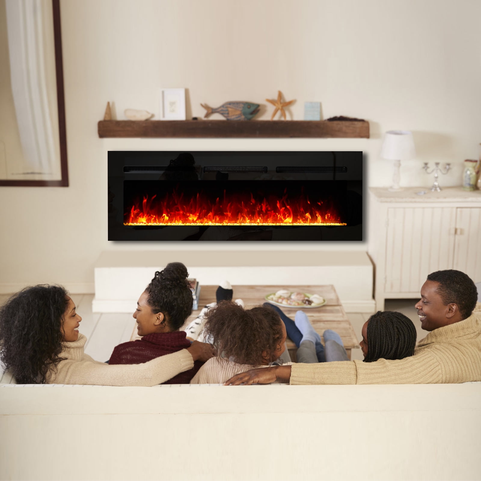 ABUKY Wall Mounted Electric Fireplace, 50-Inch, Portable Room