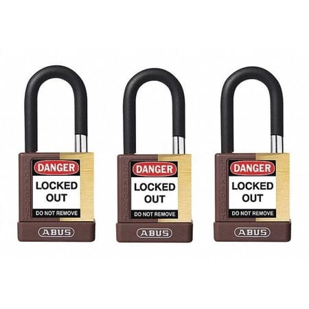ABUS 20145 Keyed Padlock, Open, Rectangular Brass Body, Plastic Encased Hardened Steel Shackle, 3/4 in W