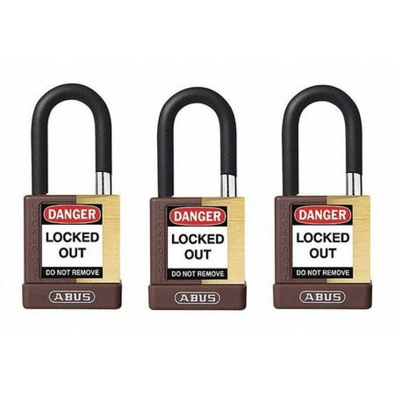 ABUS 20145 Keyed Padlock, Open, Rectangular Brass Body, Plastic Encased Hardened Steel Shackle, 3/4 in W