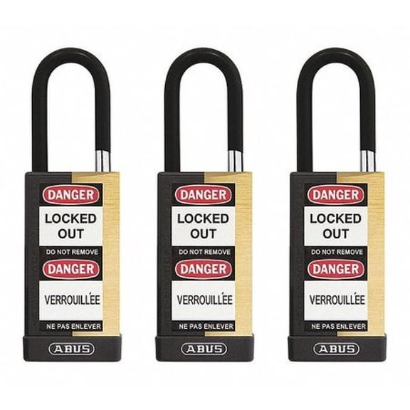 ABUS 20180 Keyed Padlock, Open, Rectangular Brass Body, Plastic Encased Hardened Steel Shackle, 3/4 in W