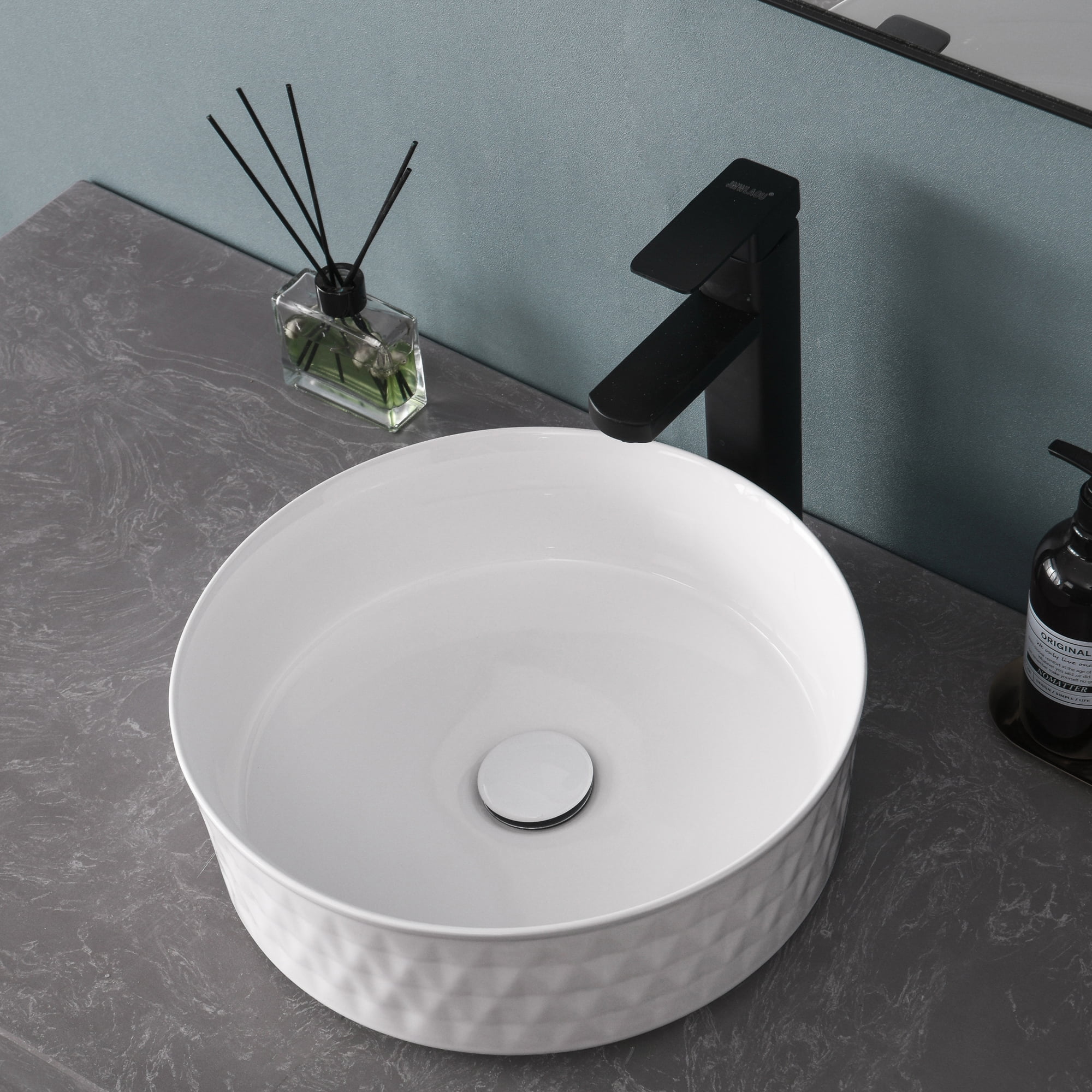 ABX 14" Round Bathroom Sink with Pop Up Drain,Bathroom Sinks Above ...