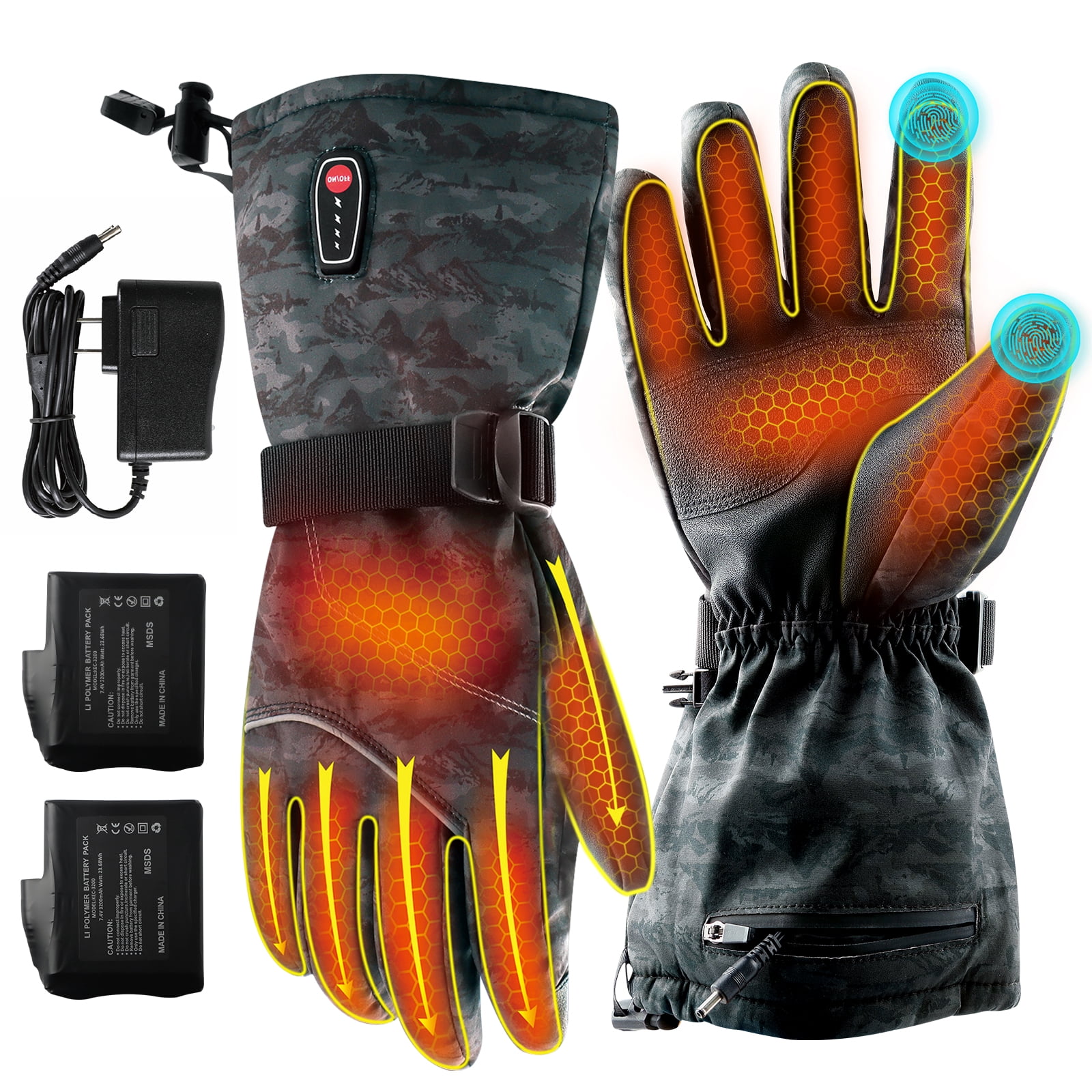 ABXMAS Heated Gloves, Heated Gloves for Men and Women, Waterproof Touch Screen Rechargeable Heated Gloves with Two 7.4V 3200mAh Batteries for Winter Outdoor Cycling Skiing Work, M