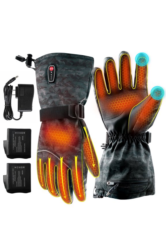 Heated Gloves, Heated Gloves for Men and Women, Waterproof Touch Screen Rechargeable Heated Gloves with Two 7.4V 3200mAh Batteries for Winter Outdoor Cycling Skiing Work, L