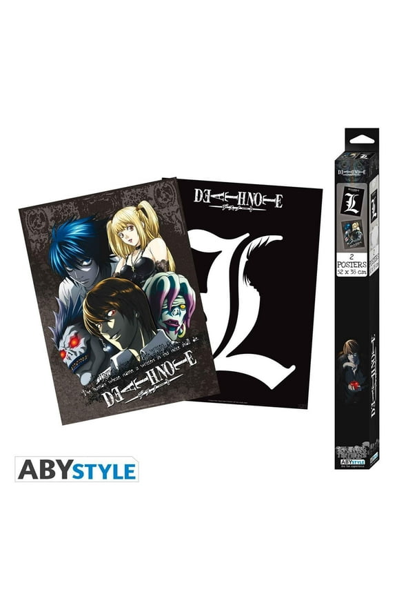 Officially Licensed Death Note Boxed Poster Set | 2 Unframed Mini Posters 15" x 20.5" Featuring Light, Ryuk, L, Misa & Rem Anime Wall Art for Bedroom or Office