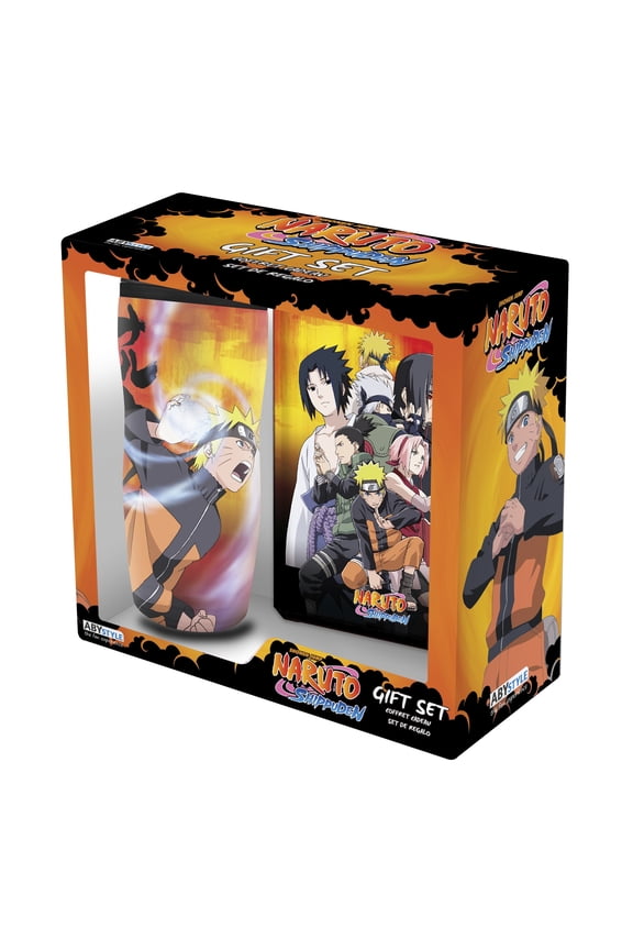 Officially Licensed Naruto Shippuden Gift Set Tumbler & Notebook Featuring Naruto, Sasuke & Sakura Official Anime Merch for Fans, Drinkware & Stationery Combo