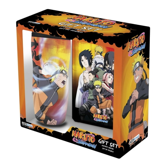 ABYstyle Officially Licensed Naruto Shippuden Gift Set Tumbler & Notebook Featuring Naruto, Sasuke & Sakura Official Anime Merch for Fans, Drinkware & Stationery Combo