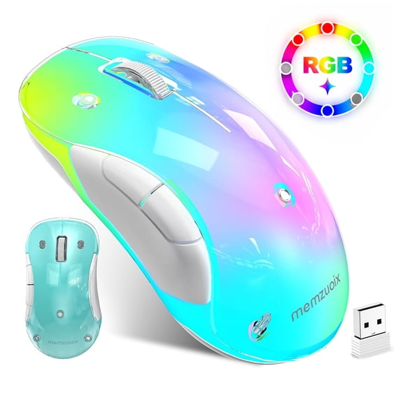 LED Wireless Mouse Rechargeable Gaming Mouse with 9 Color LED Lights,Computer Mice Customizable Mouse Shell,2.4G USB Receiver,Long Battery Life, Ergonomic Mouse Wireless for Laptop,PC,Mac(Blue)