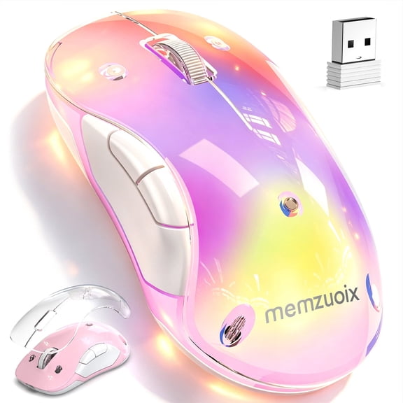 Wireless Mouse, Customizable Mouse Shell, Rechargeable with 9-Color Backlight, 1400 DPI, 2.4G USB, 5 Buttons, Long Battery Life, Wide Compatibility for PC, Laptop, Mac, PS5, and Tablet(Pink)