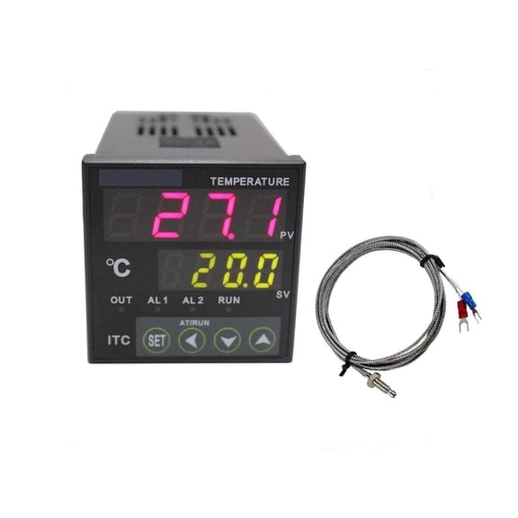 AC 100 - 220 ITC-100VH Digital PID Thermostat Temperature Controller, DA 40A SSR, Black Heat Sink With K Thermocouple