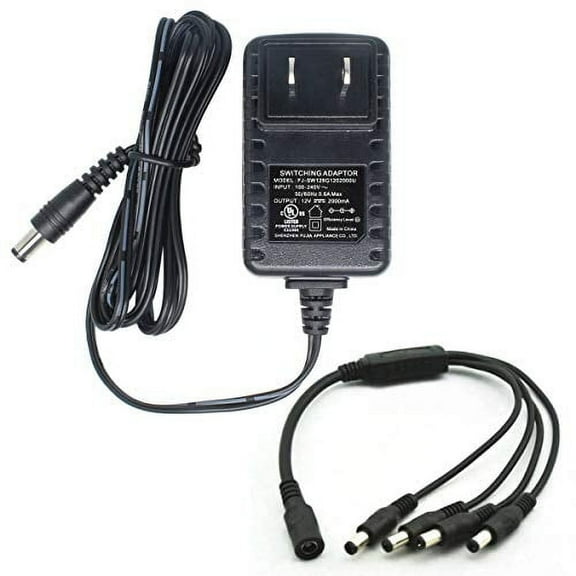 AC 100-240V to DC 12V 2A Power Supply Adapter for 4 Way Splitter Cable for Security Camera DVR Led Strip UL Listed FCC