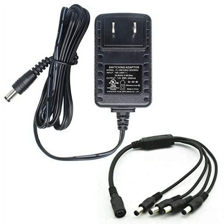 AC 100-240V to DC 12V 2A Power Supply Adapter with 4 Way Splitter Cable for Security  Camera DVR Led Strip UL Listed FCC 