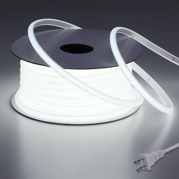 AC 110V COB LED Strip Lights Outdoor Waterproof 65.6ft, 6000K Cool White Super Bright 200W CRI 90+ LED Rope Light, IP65 Flexible Cuttable, for Bedroom Garden Commercial House