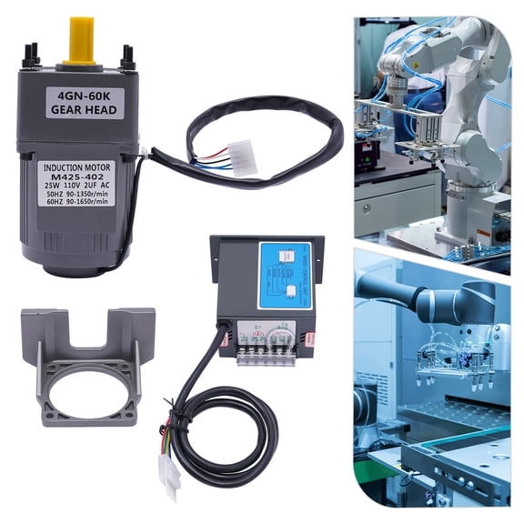 AC 110V Electric Gear Motor Variable Speed Reduction Controller 1:60 90-1350 rpm