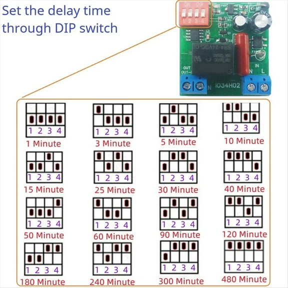 AC 120V 220V Time Delay Relay Power on Delay OFF Switch 1-480Min Adjustable Delay Power OFF Home Automation Controller