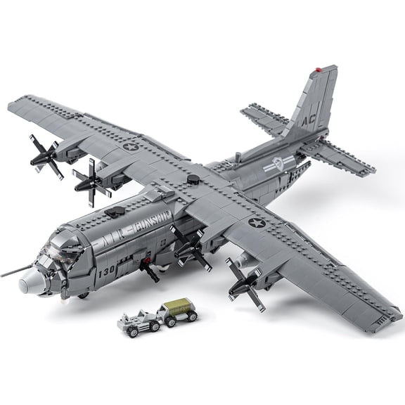 AC-130 Gunship Airplane Building Blocks 1713PCS WW2 Plane Model Kit | 25.4"L WW2 Model with Int Structure, Retract Gear & Props, Printed Decal ABS, Display Decor for Military Fans & Adults 14+