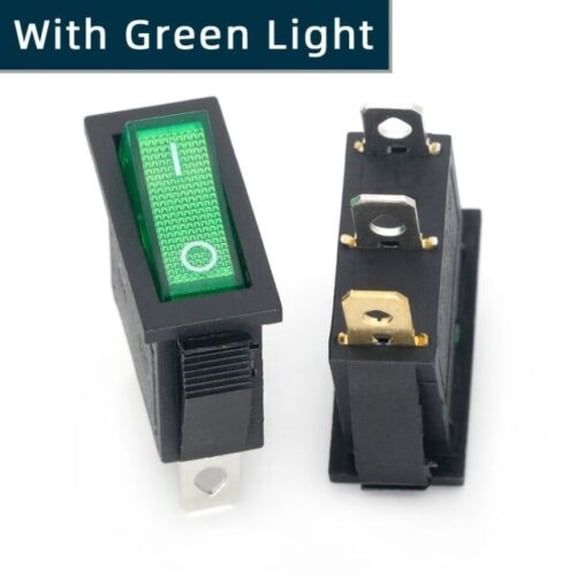 AC 16A/250V 20A/125V 3 Pin Switch 2 Position Red Light On Off SPST Boat AC Rocker Switch KCD3 Switch, Green