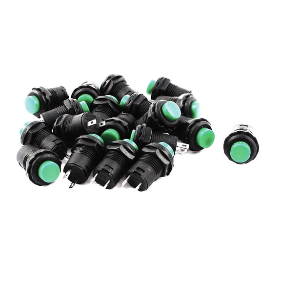 AC 250V/3A 125V/1.5A Momentary NC Green Round Cap Push Button Switch 19pcs