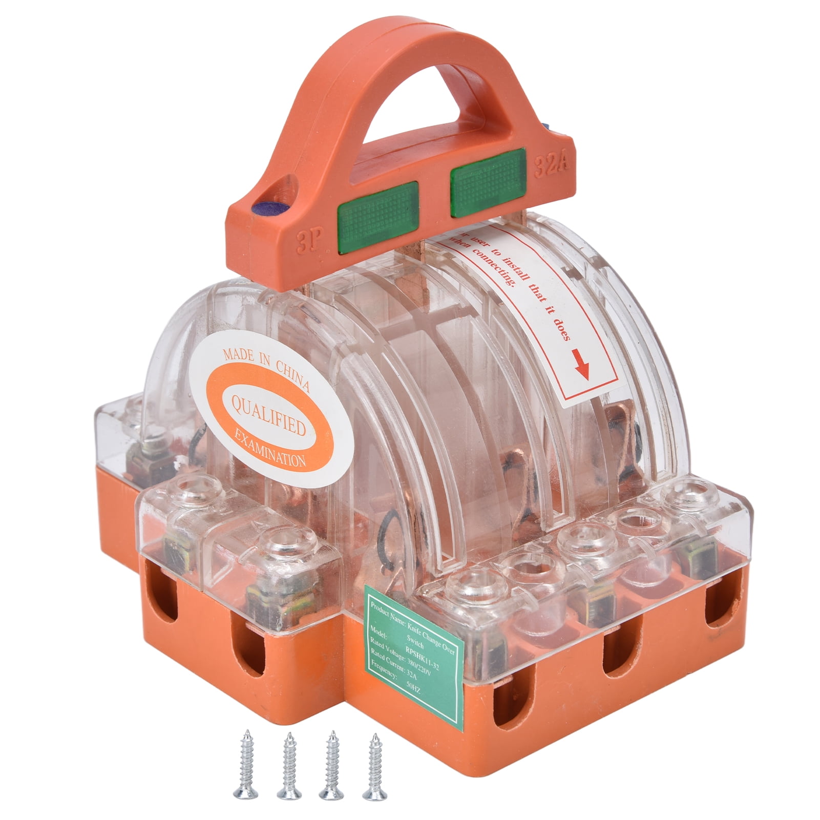 AC 380V 32A 3-Pole Knife Switch with LED Indicator, Copper Transparent Shell, Double Throw Disconnect Switch