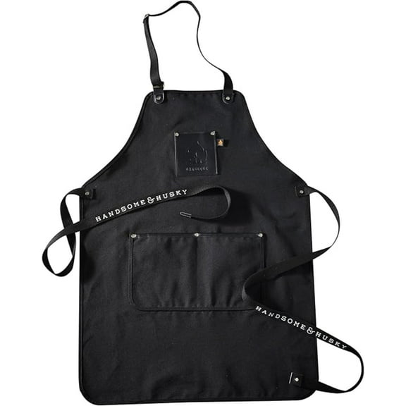 AC BBQ Durable Fabric 3-Pocket Cooking Apron in Black for Outdoor Grilling