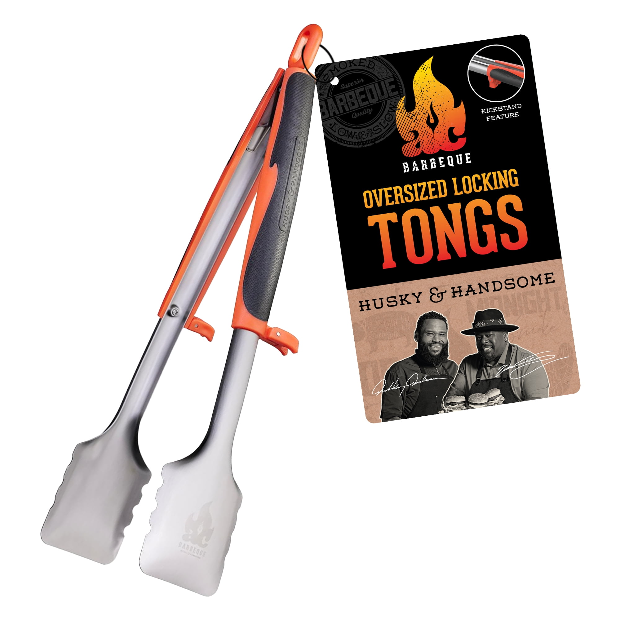 AC BBQ Oversized Stainless Steel Locking Tongs with Comfort Grip