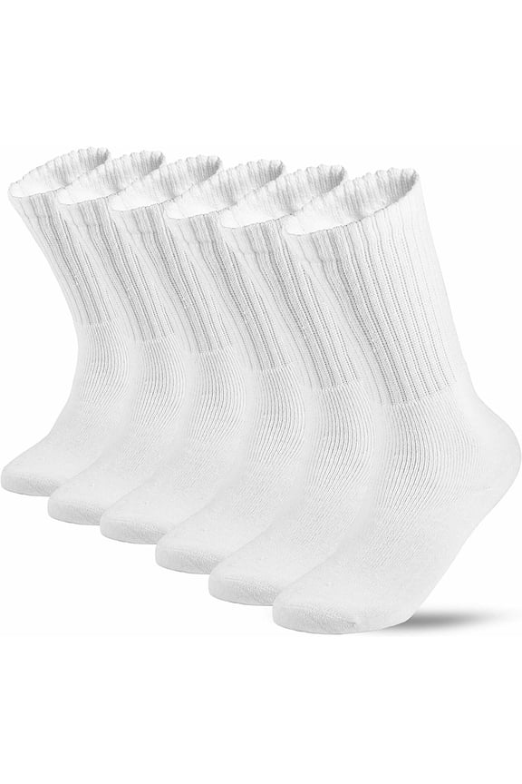 AC Basics Men's Solid Sports Crew Socks Size 10-13 Cotton Blend, White, (3 Pack)